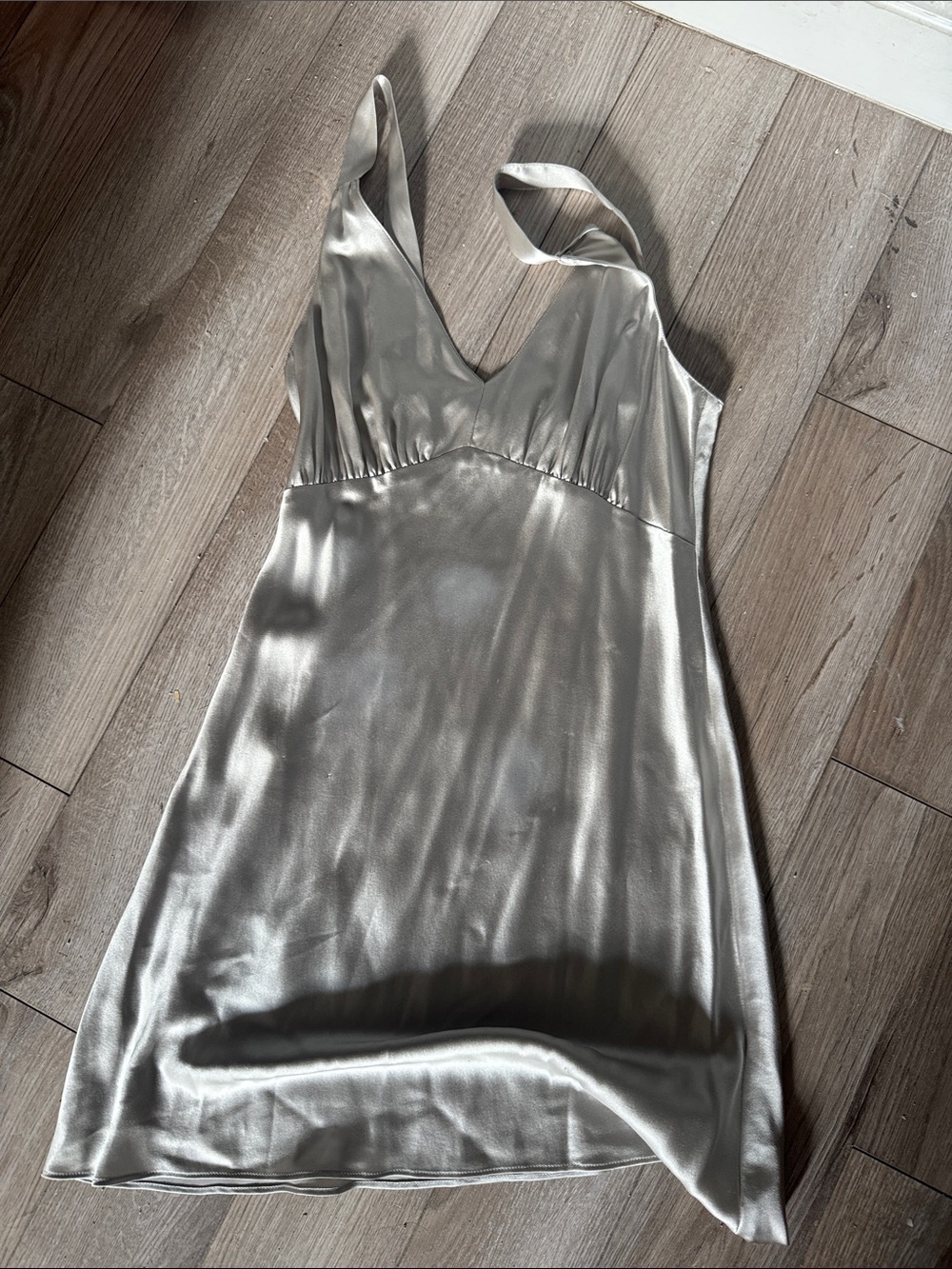 Reformation Silver Satin Slip Dress